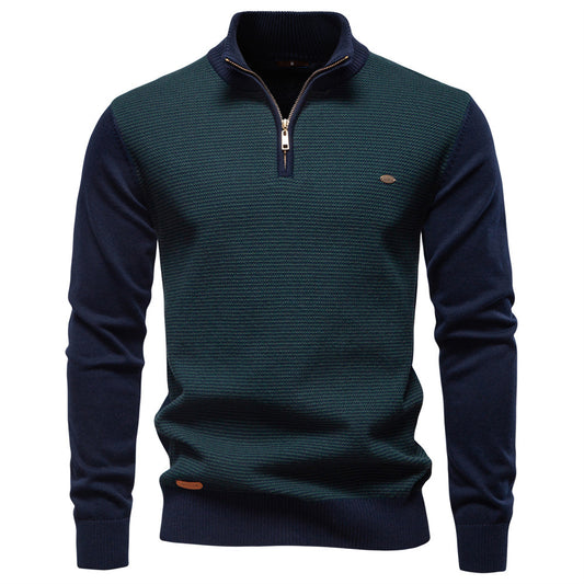 Men's Standing Collar Half Zipper Business Casual Cotton Sweater