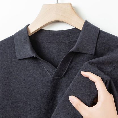 Autumn And Spring Seagull Collar 6 Wool Men's Anti-Pilling Knitted Long Sleeve Polo Shirt
