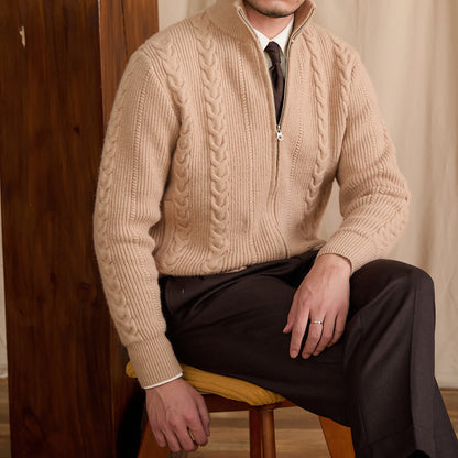 Autumn And Winter British Stand Collar Versatile Cable Knit Cardigan