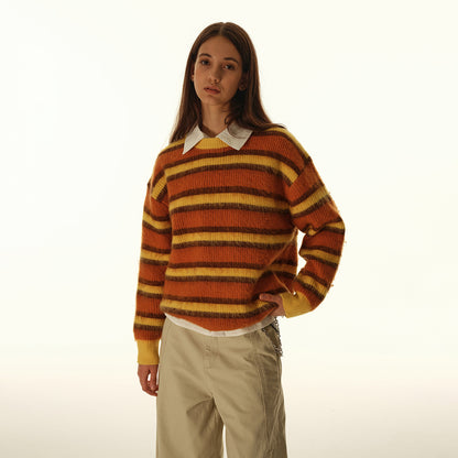 American Retro Cleanfit Striped Round Neck Pullover Sweater For Men