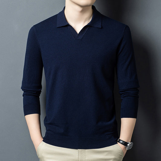 Autumn And Spring Seagull Collar 6 Wool Men's Anti-Pilling Knitted Long Sleeve Polo Shirt