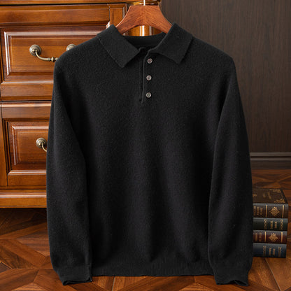 Machine Washable Autumn And Winter Men's Wool Sweater Loose Turn-down Collar