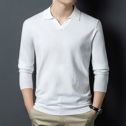 Autumn And Spring Seagull Collar 6 Wool Men's Anti-Pilling Knitted Long Sleeve Polo Shirt