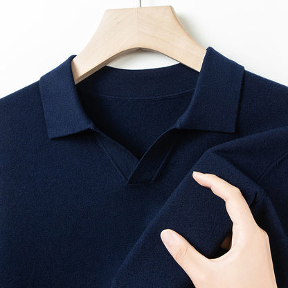 Autumn And Spring Seagull Collar 6 Wool Men's Anti-Pilling Knitted Long Sleeve Polo Shirt