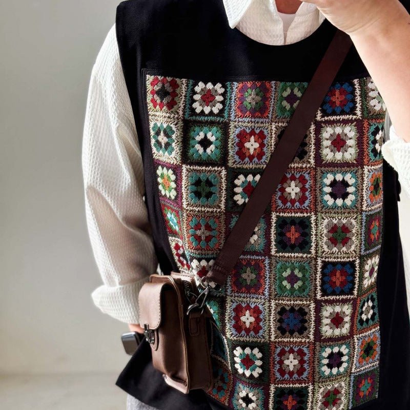 Woven Kaleidoscope Design Pullover Trend Versatile Loose-fitting Waistcoat