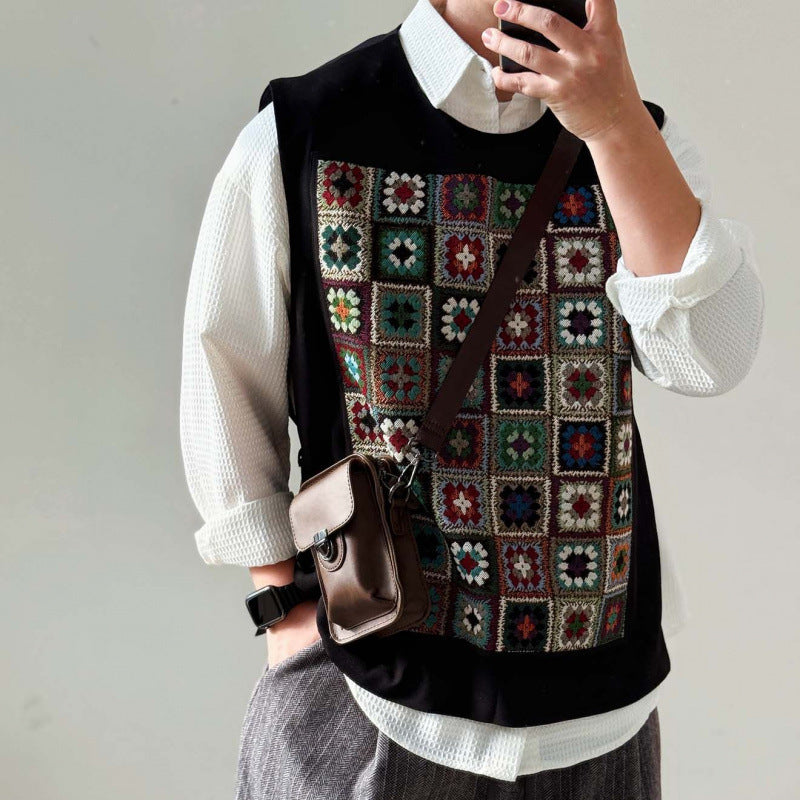 Woven Kaleidoscope Design Pullover Trend Versatile Loose-fitting Waistcoat
