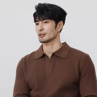 Solid Color Shirt Collar Men's Long Sleeve With Collar Outerwear Autumn Top Trendy Fake Two-piece