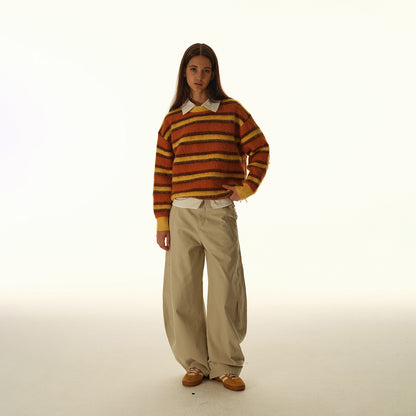 American Retro Cleanfit Striped Round Neck Pullover Sweater For Men