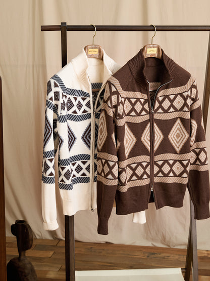 Jacquard Sweater Stand Collar Coat