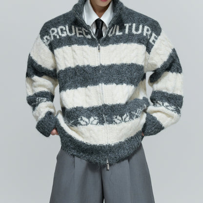 Black And White Contrast Color Thick Needle Woven Cardigan