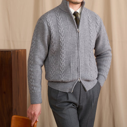 Autumn And Winter British Stand Collar Versatile Cable Knit Cardigan