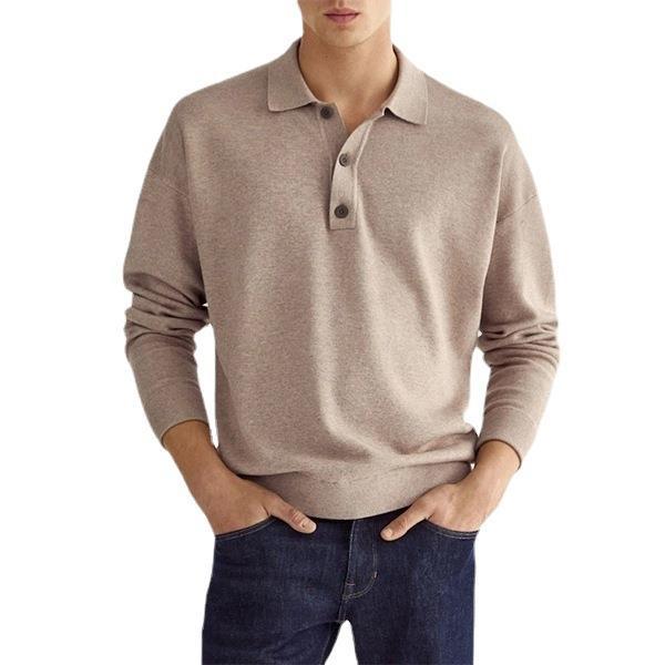 European And American Autumn Long Sleeve V-neck Buttons Men's Casual Jacket Polo Shirt