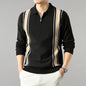 Men's Turn-down Collar Half-zip Long Sleeve Polo Stripe Color Block Sweater