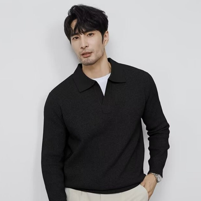 Solid Color Shirt Collar Men's Long Sleeve With Collar Outerwear Autumn Top Trendy Fake Two-piece