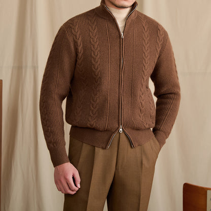 Autumn And Winter British Stand Collar Versatile Cable Knit Cardigan