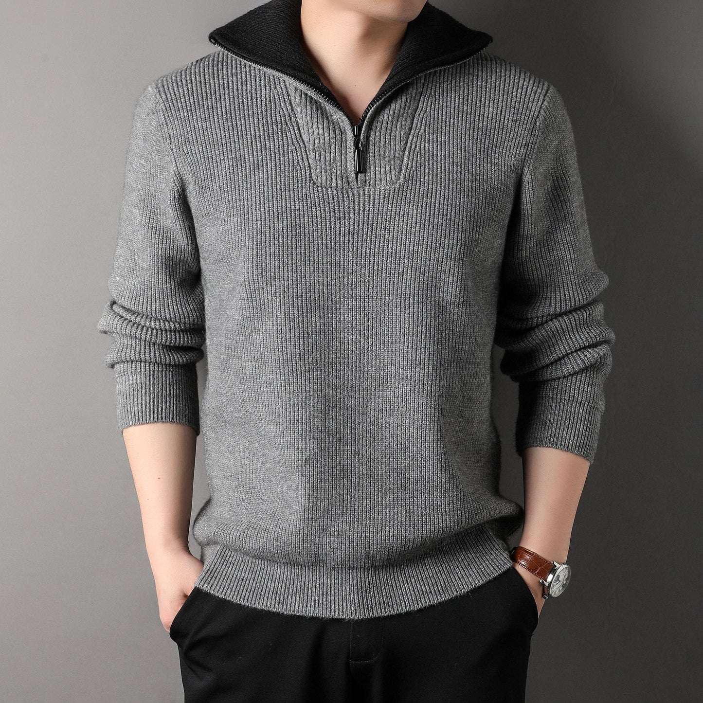 Twisted Jacquard Lapel Sweater Cardigan Men