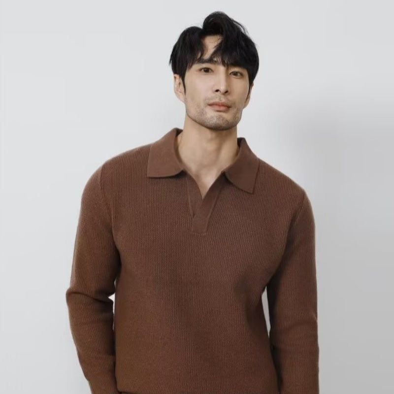 Solid Color Shirt Collar Men's Long Sleeve With Collar Outerwear Autumn Top Trendy Fake Two-piece