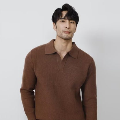 Solid Color Shirt Collar Men's Long Sleeve With Collar Outerwear Autumn Top Trendy Fake Two-piece