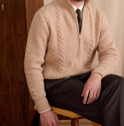 Autumn And Winter British Stand Collar Versatile Cable Knit Cardigan