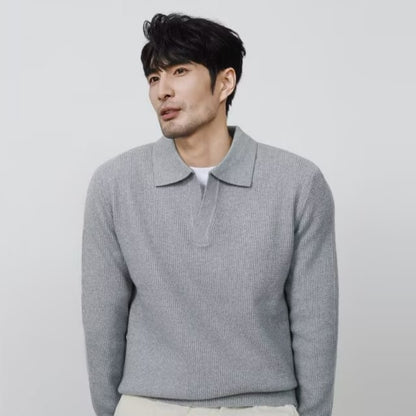 Solid Color Shirt Collar Men's Long Sleeve With Collar Outerwear Autumn Top Trendy Fake Two-piece