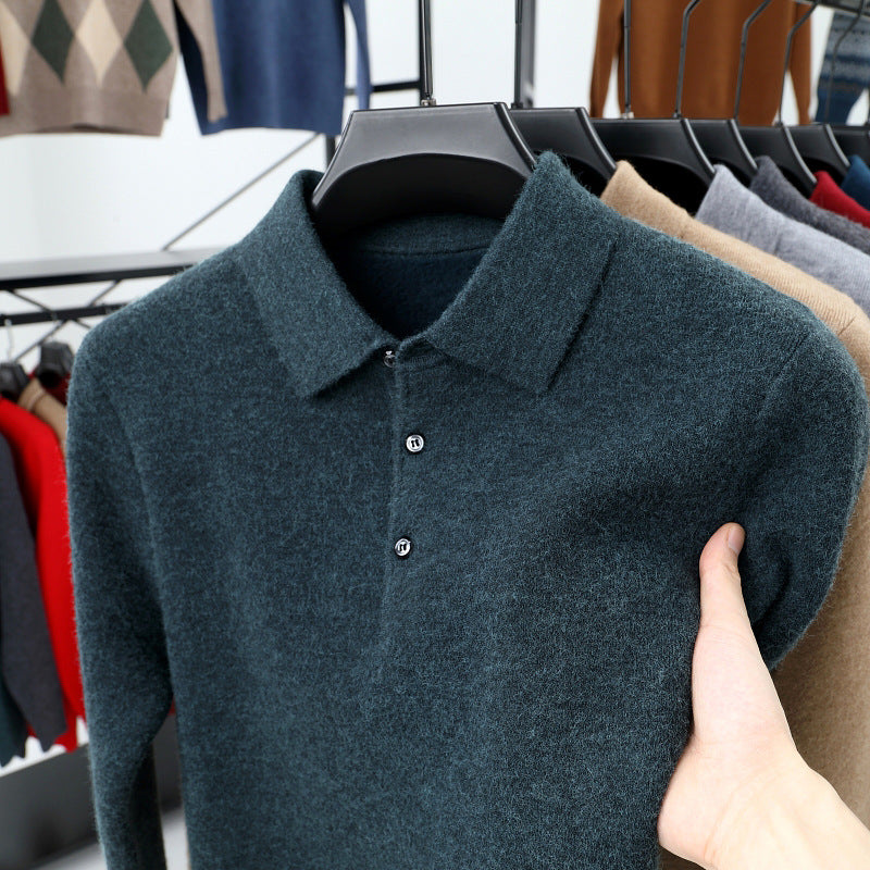 Men's Turn-over Collar Polo Shirt Knitwear Fashion Long Sleeve Bottoming Shirt