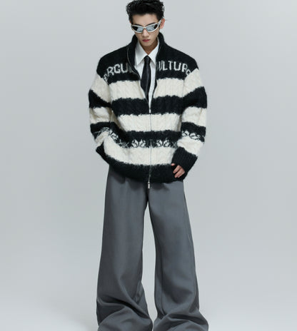 Black And White Contrast Color Thick Needle Woven Cardigan