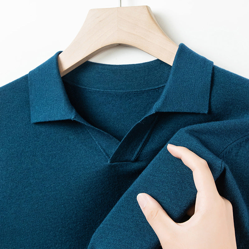 Autumn And Spring Seagull Collar 6 Wool Men's Anti-Pilling Knitted Long Sleeve Polo Shirt