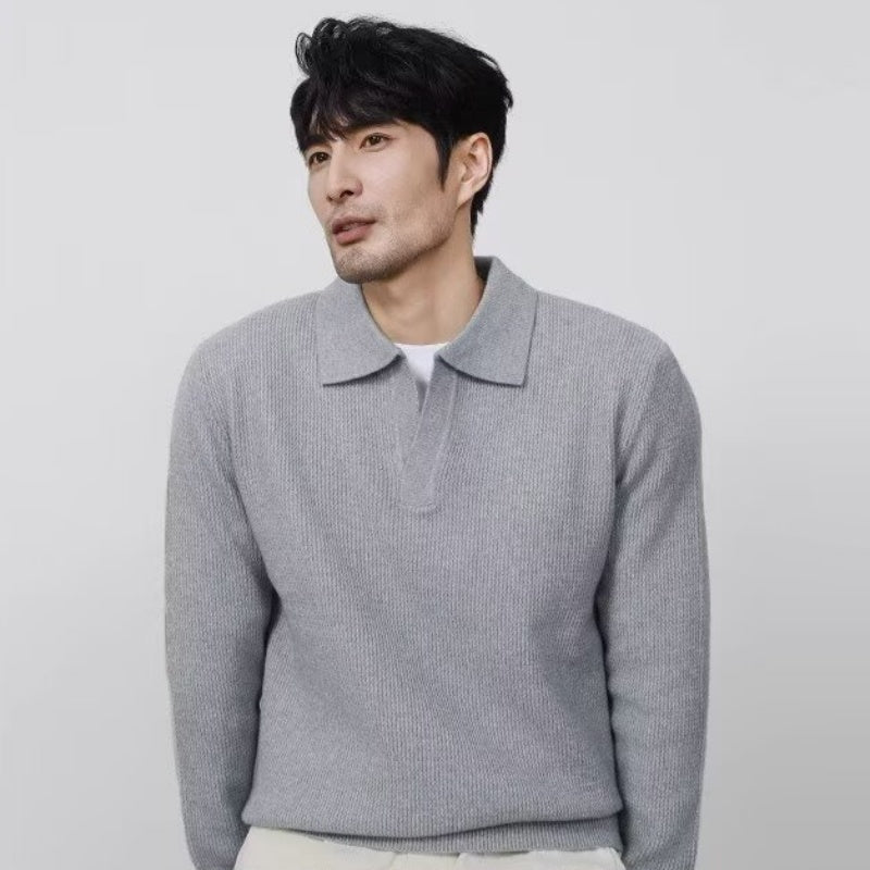 Solid Color Shirt Collar Men's Long Sleeve With Collar Outerwear Autumn Top Trendy Fake Two-piece