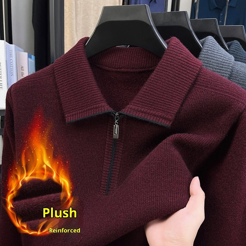 Men's Lapel Zipper Sweater Thickened Middle-aged Leisure