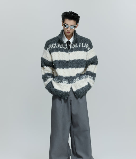 Black And White Contrast Color Thick Needle Woven Cardigan