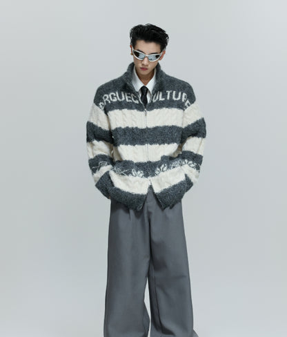 Black And White Contrast Color Thick Needle Woven Cardigan