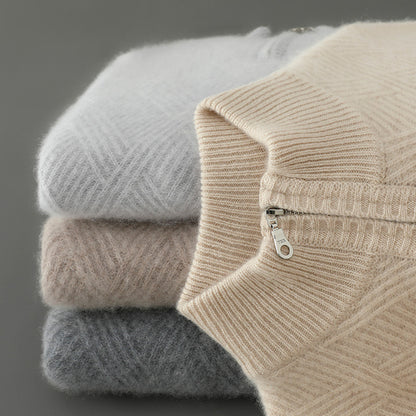 Half Turtleneck Zipper Design Pure Wool Knit Bottoming Shirt