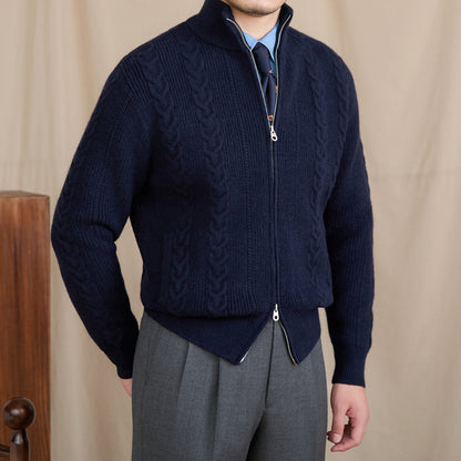 Autumn And Winter British Stand Collar Versatile Cable Knit Cardigan