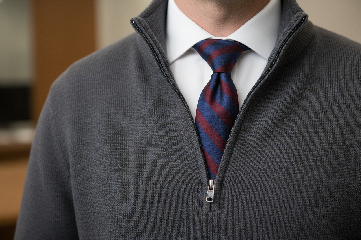 only top quarter zip jacket with shirt and tie 